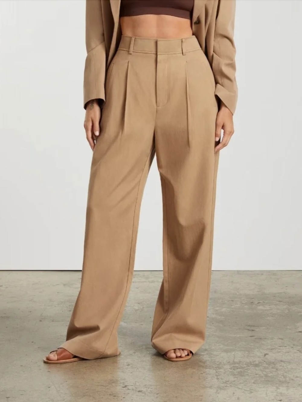 Everlane Way-High Drape Pant Tan Ash Brown 12R High Rise Wide Leg